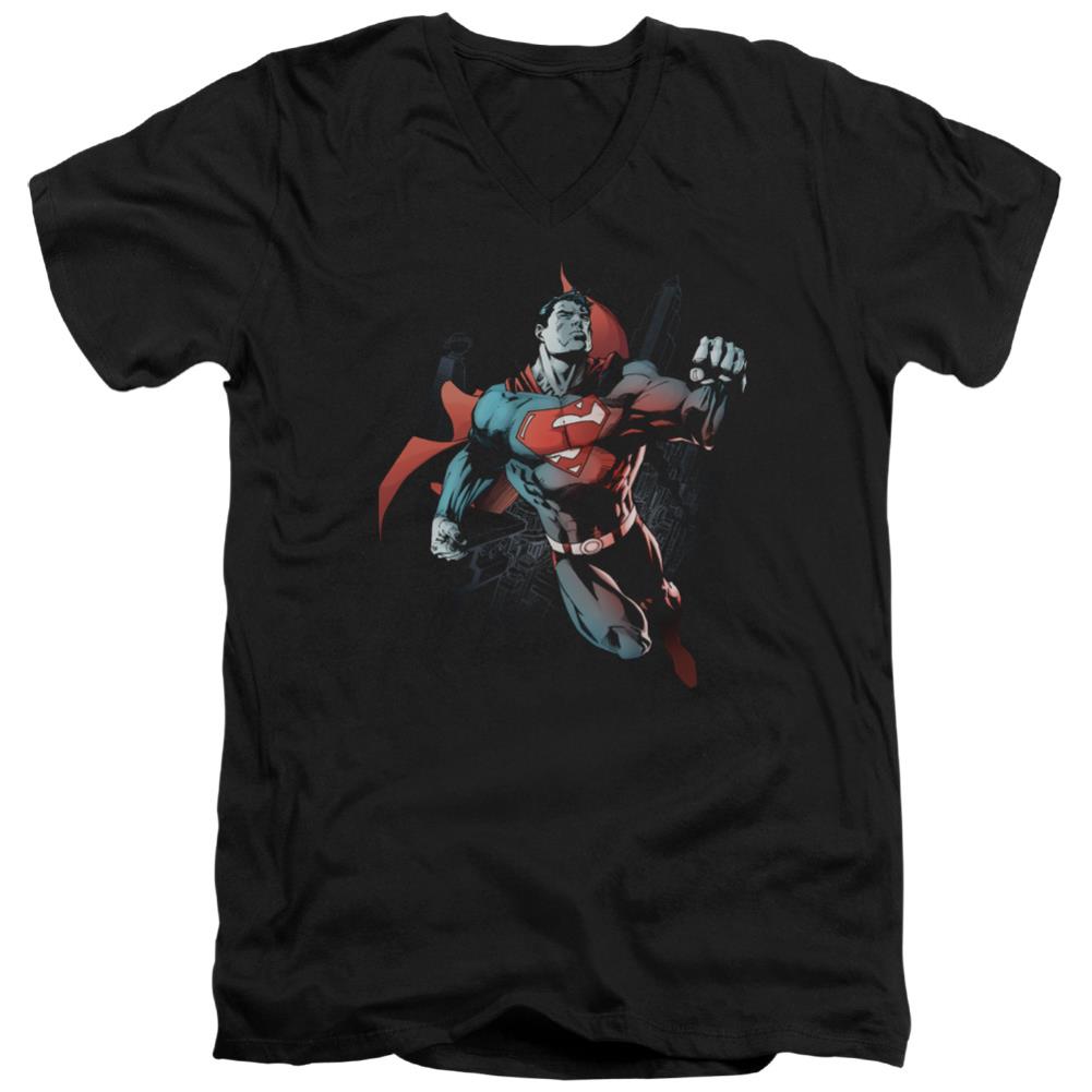 Superman Up In The Sky Men's 30/1 Cotton Slim V-Neck T