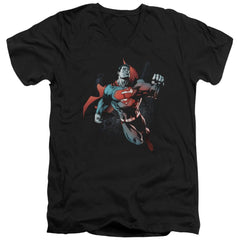 Superman Up In The Sky Men's 30/1 Cotton Slim V-Neck T