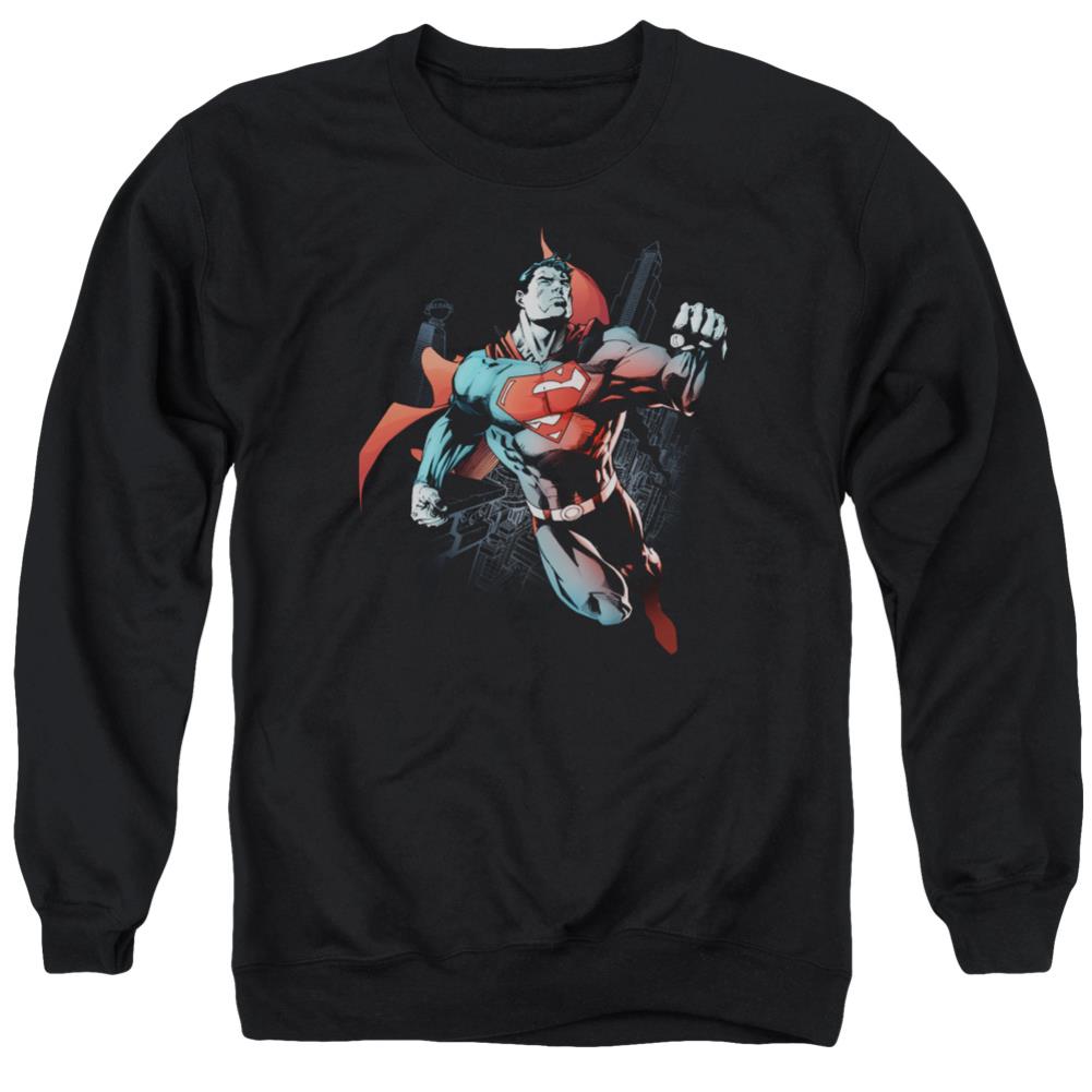 Superman Up In The Sky Men's Crewneck 50 50 Poly LS T