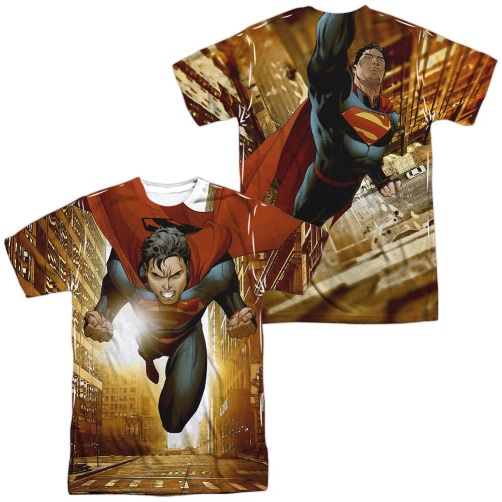Superman Up Up City (Front/Back Print) Men's Regular Fit Polyester SS T