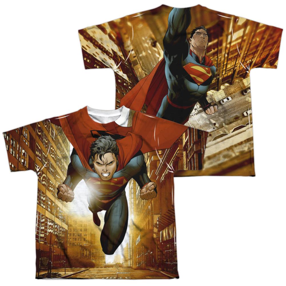 Superman Up Up City (Front/Back Print) Youth Regular Fit Poly SS T