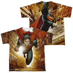 Superman Up Up City (Front/Back Print) Youth Regular Fit Poly SS T
