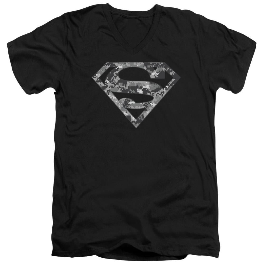 Superman Urban Camo Shield Men's 30/1 Cotton Slim V-Neck T