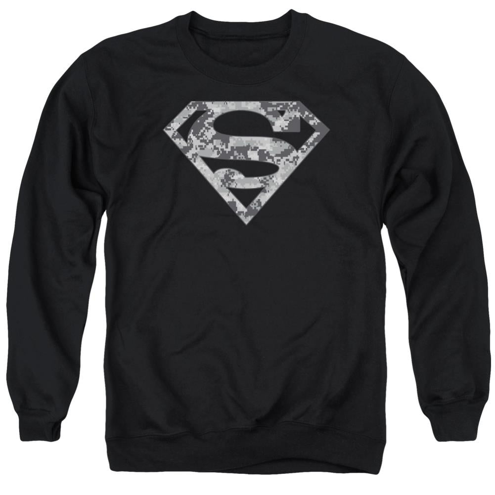 Superman Urban Camo Shield Men's Crewneck 50 50 Poly LS T