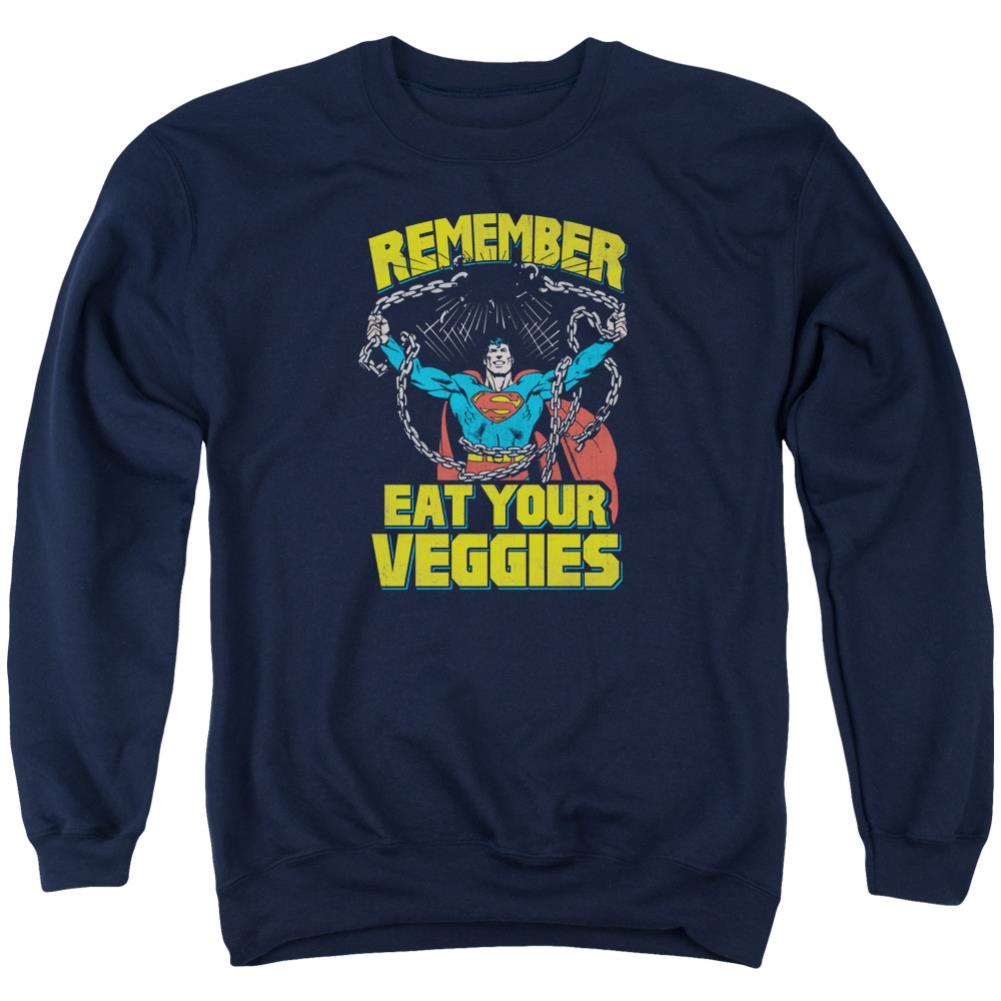 Superman Veggie Power Men's Crewneck 50 50 Poly LS T