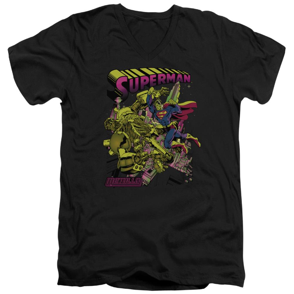 Superman Versus Metallo Blacklight Men's 30/1 Cotton Slim V-Neck T