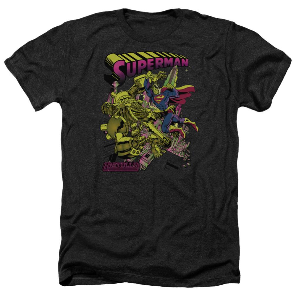 Superman Versus Metallo Blacklight Men's 30/1 Heather 60 40 Poly SS T