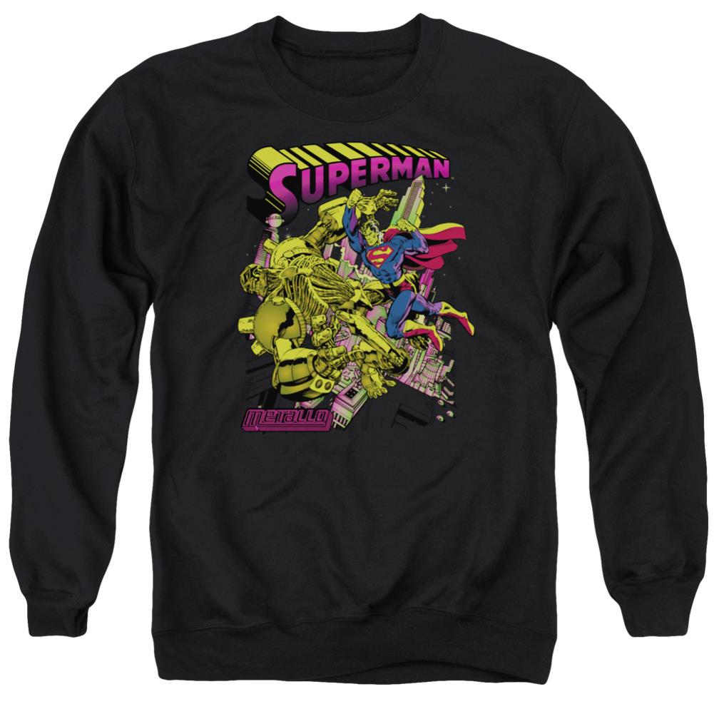 Superman Versus Metallo Blacklight Men's Crewneck 50 50 Poly LS T