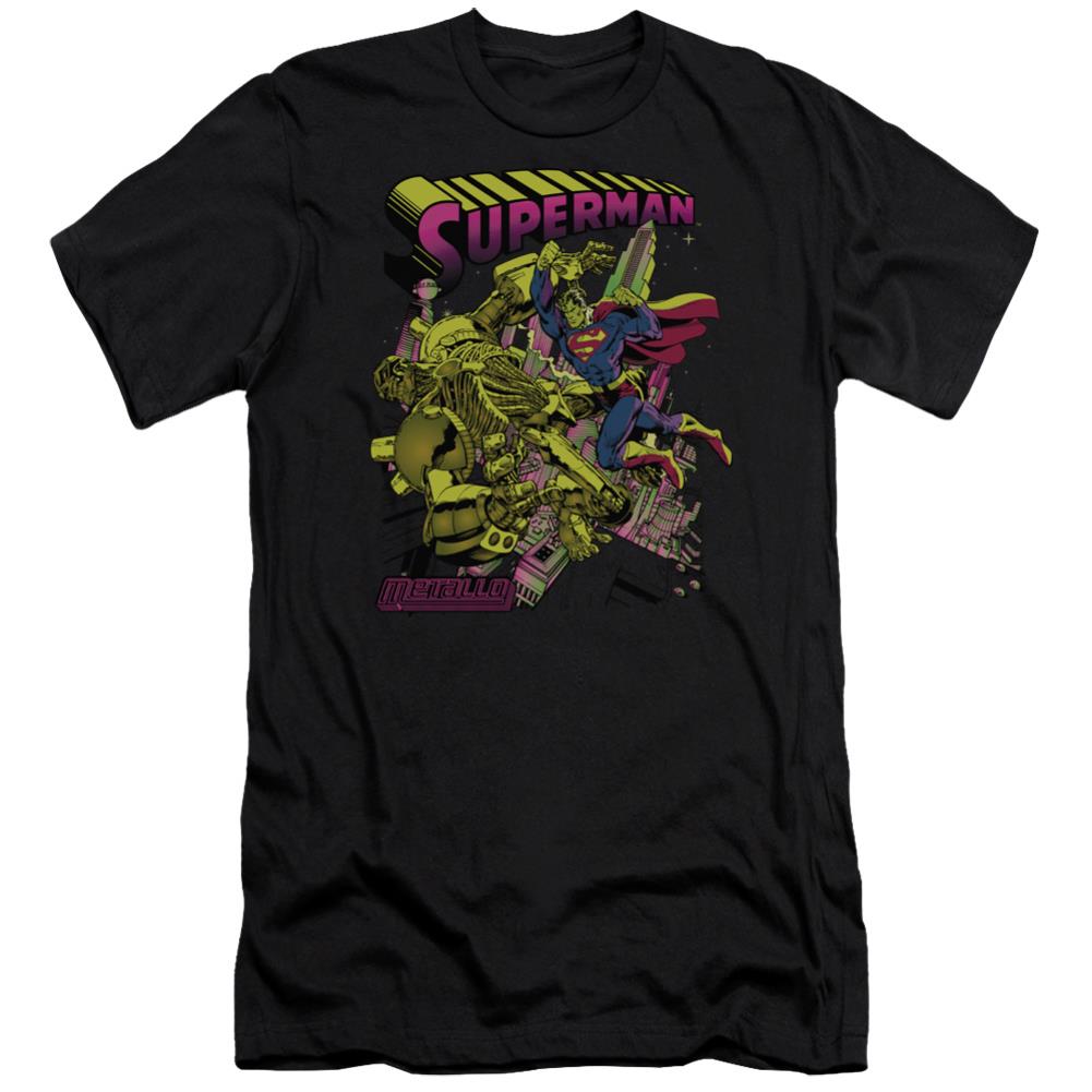 Superman Versus Metallo Blacklight Men's Ultra-Soft 30/1 Cotton Slim SS T
