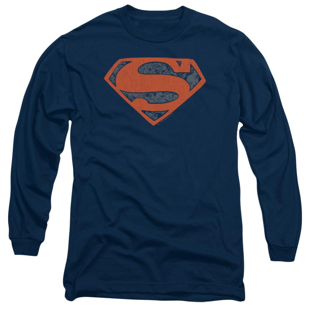 Superman Vintage Shield Collage Men's 18/1 Cotton LS T