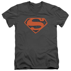 Superman Vintage Shield Collage Men's 30/1 Cotton Slim V-Neck T