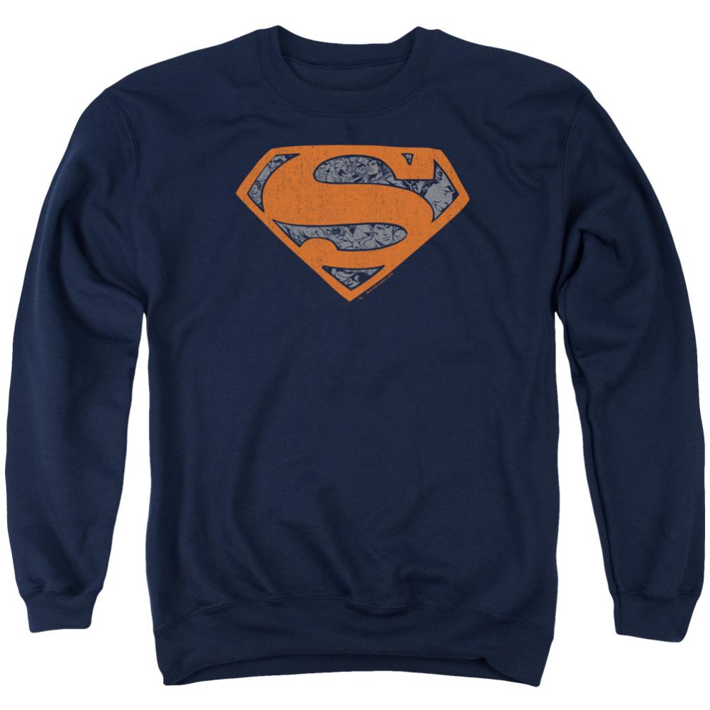 Superman Vintage Shield Collage Men's Crewneck 50 50 Poly LS T