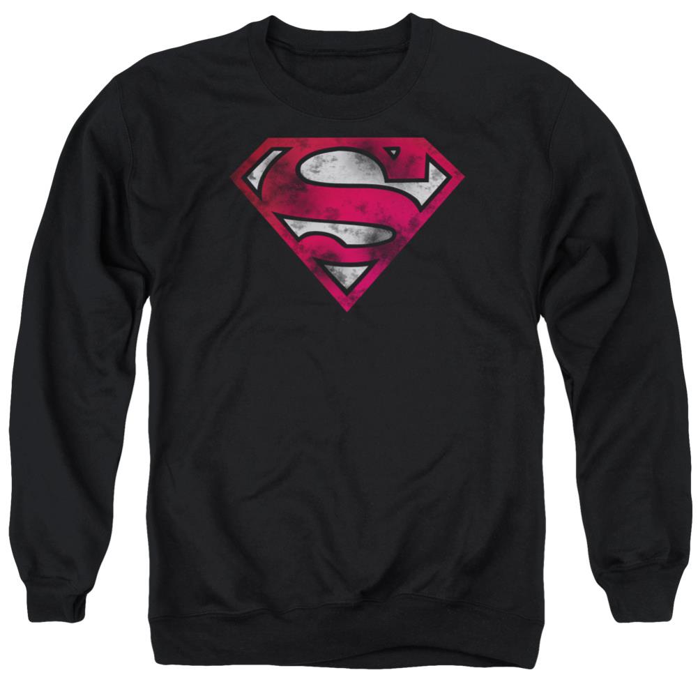 Superman War Torn Shield Men's Crewneck 50 50 Poly LS T
