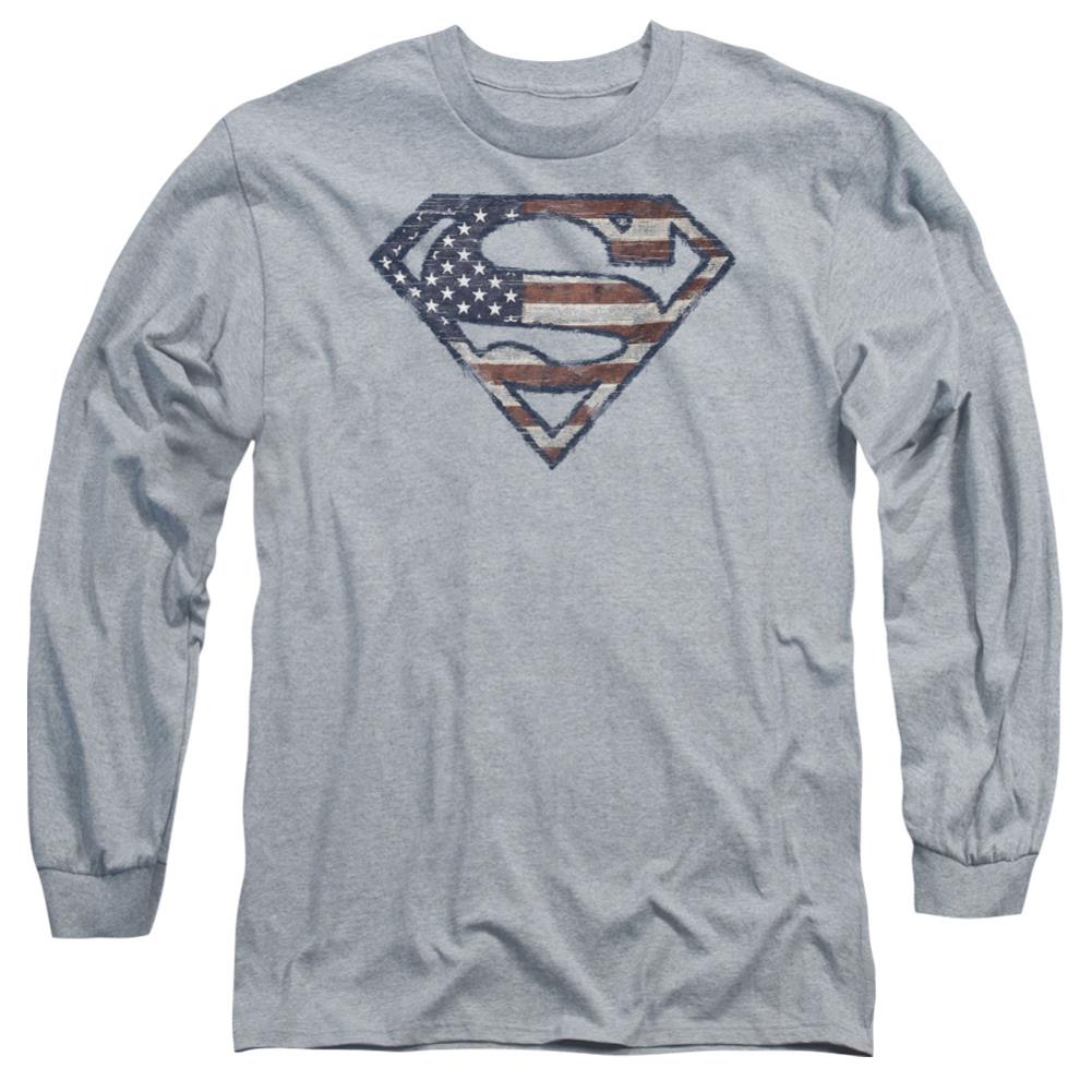Superman Wartorn Flag Men's 18/1 Cotton LS T