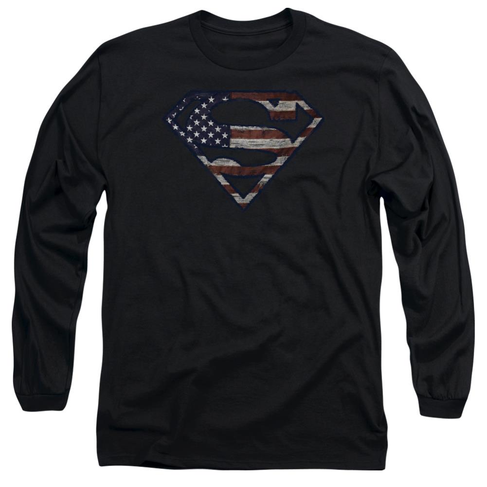 Superman Wartorn Flag Men's 18/1 Cotton LS T