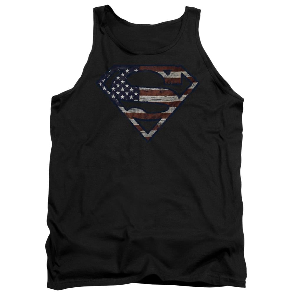 Superman Wartorn Flag Men's 18/1 Cotton Tank Top