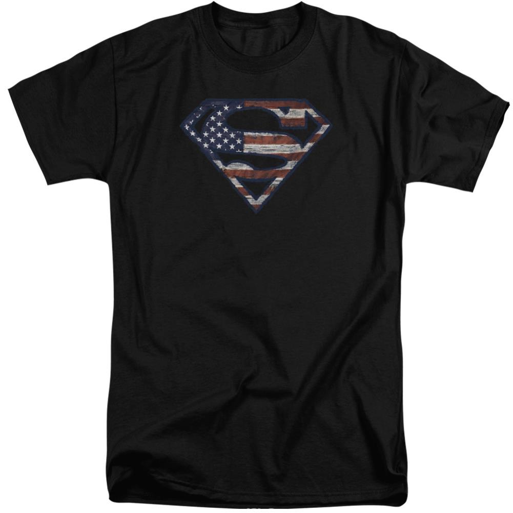 Superman Wartorn Flag Men's 18/1 Tall Cotton SS T