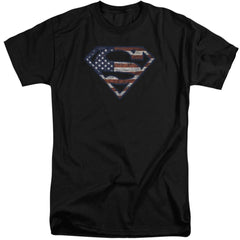 Superman Wartorn Flag Men's 18/1 Tall Cotton SS T