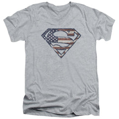 Superman Wartorn Flag Men's 30/1 Cotton Slim V-Neck T