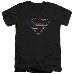 Superman Wartorn Flag Men's 30/1 Cotton Slim V-Neck T