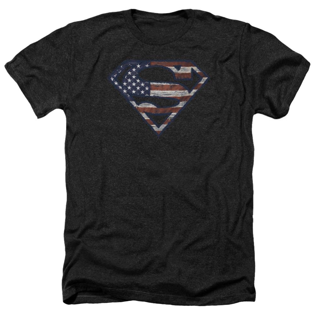 Superman Wartorn Flag Men's 30/1 Heather 60 40 Poly SS T