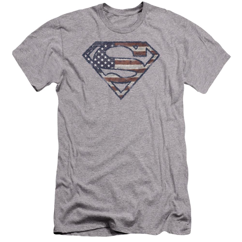 Superman Wartorn Flag Men's Ultra-Soft 30/1 Cotton Slim SS T