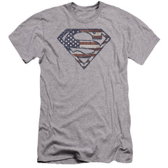 Superman Wartorn Flag Men's Ultra-Soft 30/1 Cotton Slim SS T