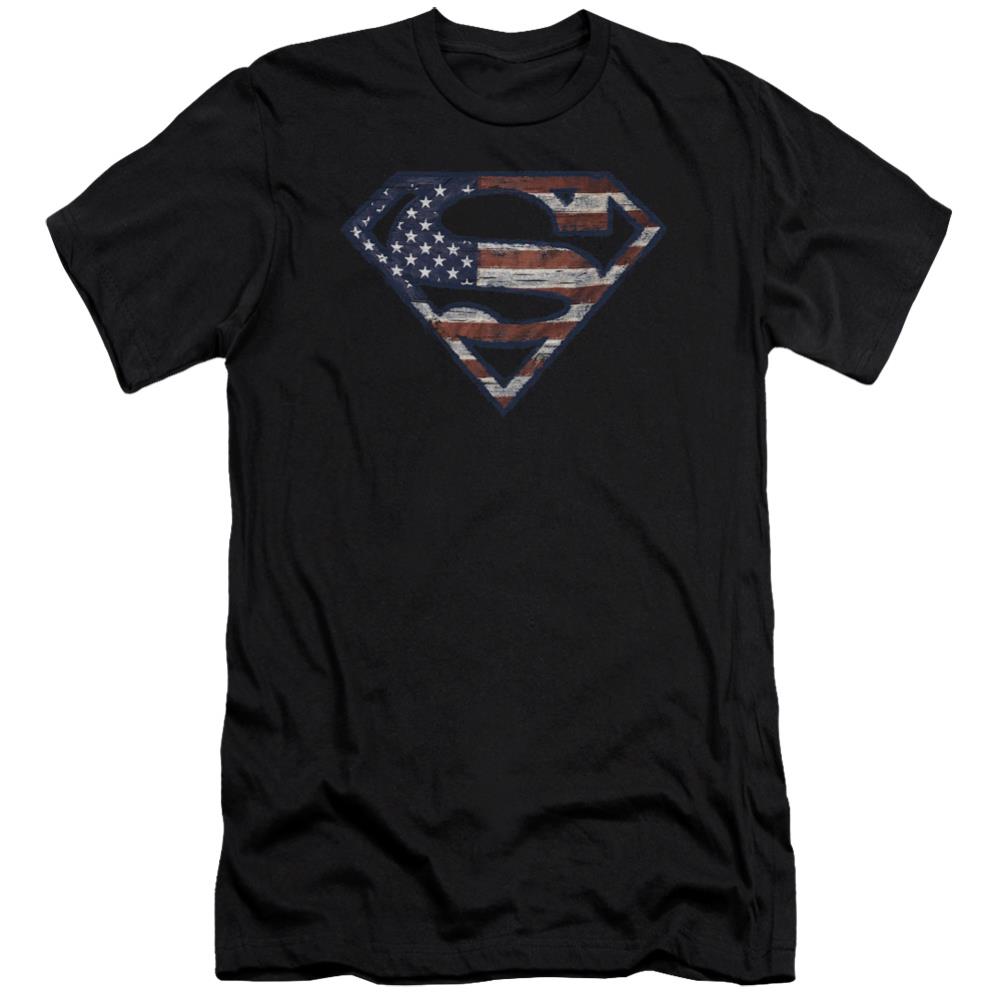 Superman Wartorn Flag Men's Ultra-Soft 30/1 Cotton Slim SS T