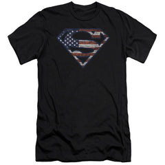 Superman Wartorn Flag Men's Ultra-Soft 30/1 Cotton Slim SS T