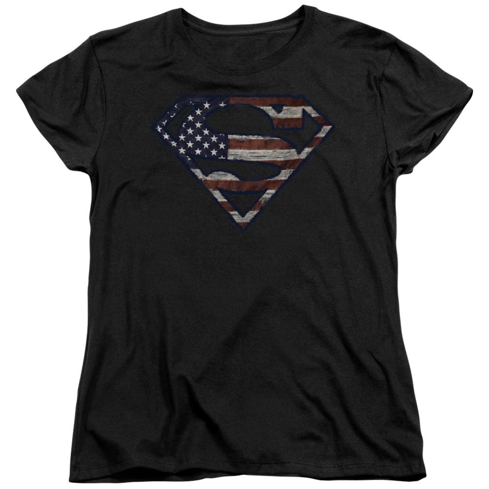 Superman Wartorn Flag Women's 18/1 Cotton SS T