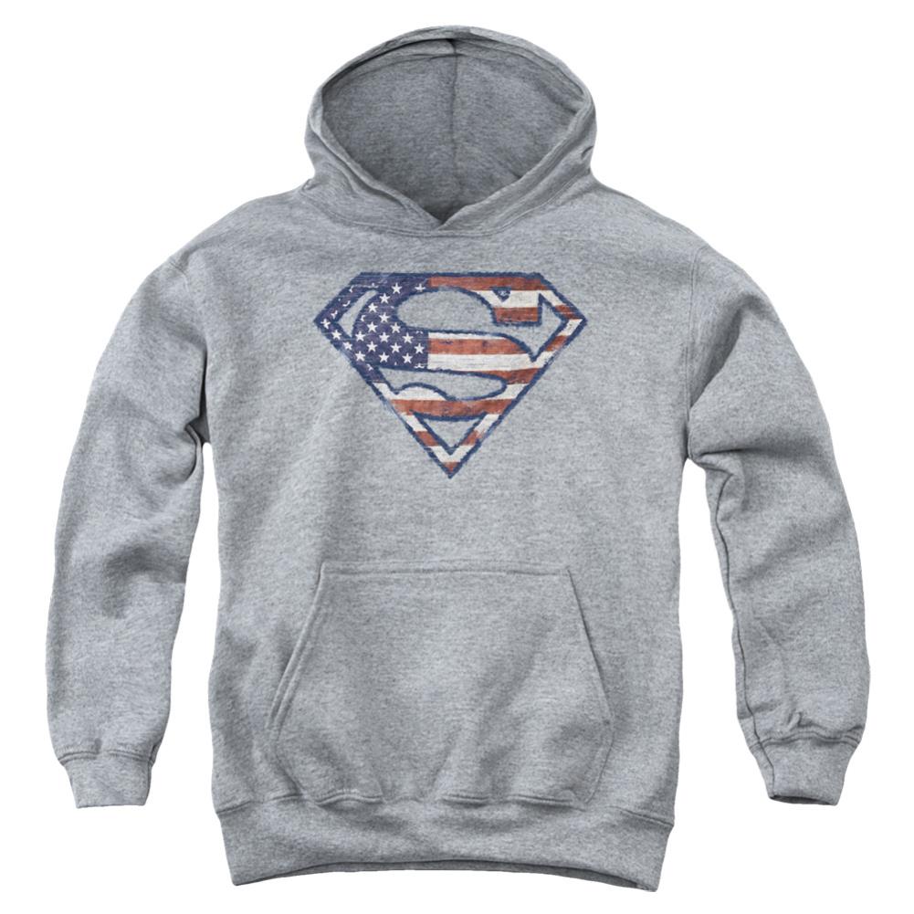 Superman Wartorn Flag Youth Cotton Poly Pull-Over Hoodie