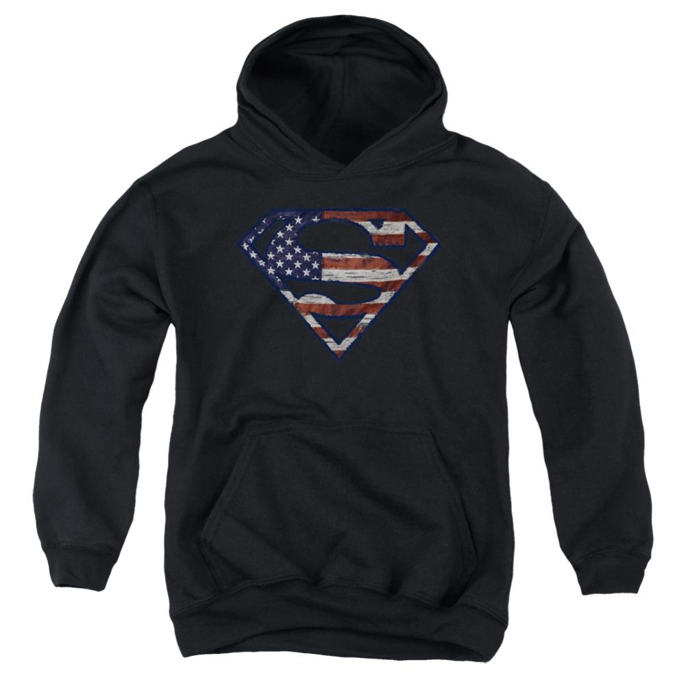 Superman Wartorn Flag Youth Cotton Poly Pull-Over Hoodie
