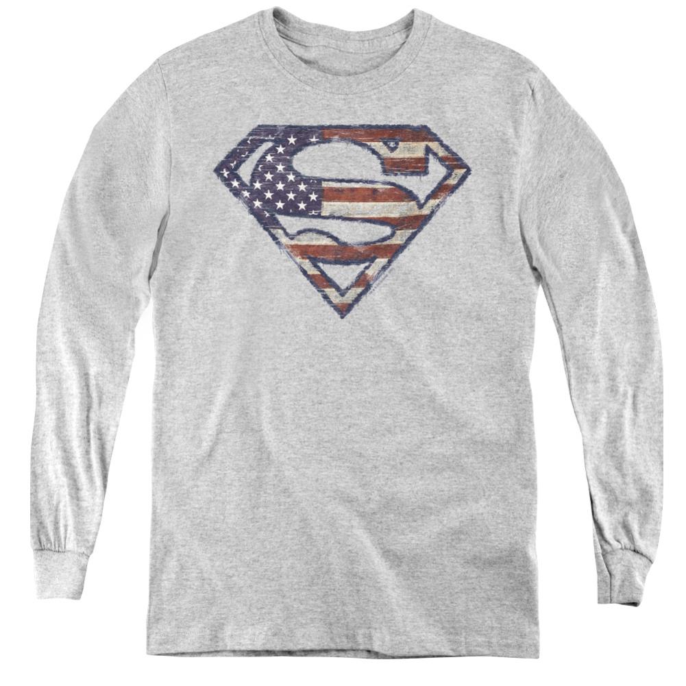 Superman Wartorn Flag Youth LS T