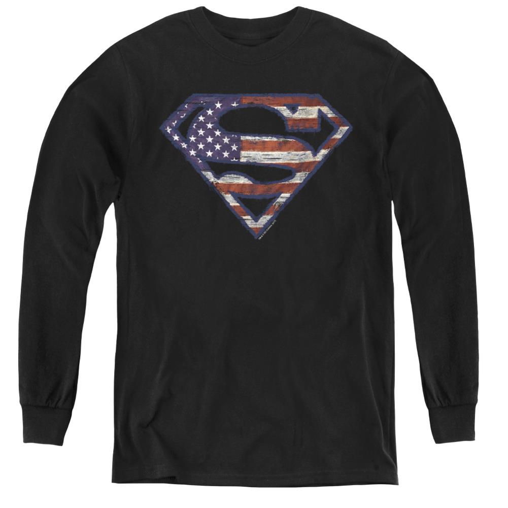 Superman Wartorn Flag Youth LS T