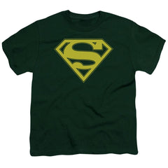 Superman Yellow & Green Shield Youth 18/1 100% Cotton SS T