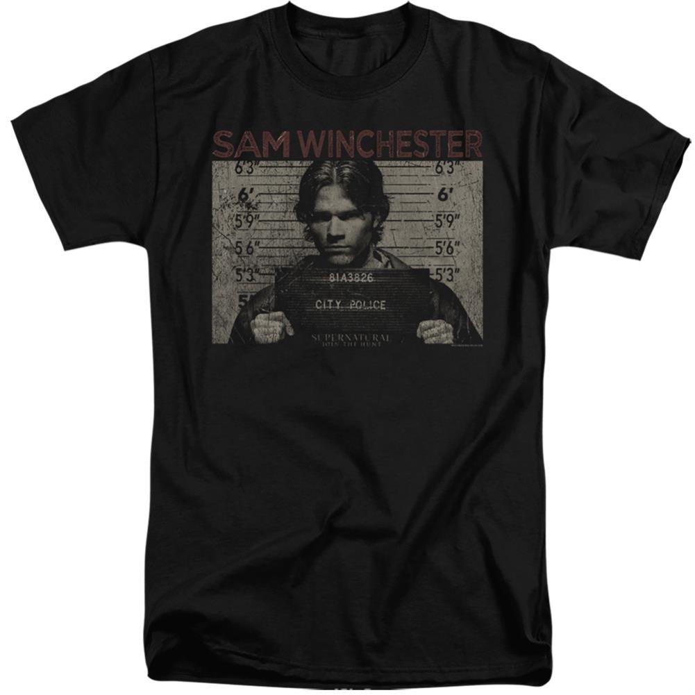 Supernatural Sam Mug Shot Men's 18/1 Tall Cotton Short-Sleeve T-Shirt
