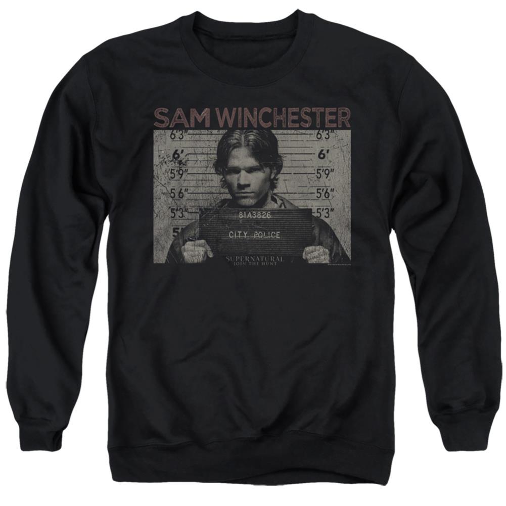 Supernatural Sam Mug Shot Men's Crewneck 50 50 Poly Long-Sleeve T-Shirt