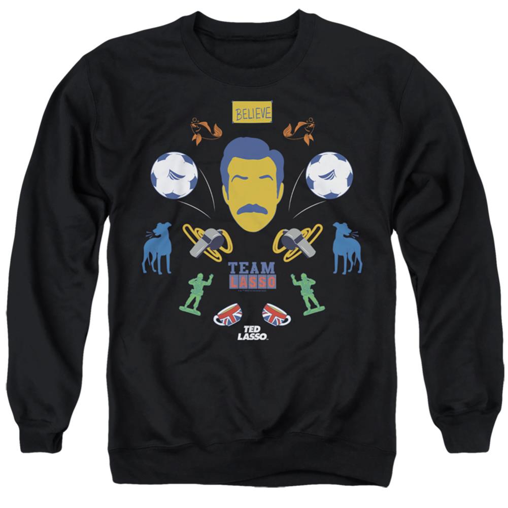Ted Lasso Ted Lasso Icon Collage Men's Crewneck 50 50 Poly Long-Sleeve T-Shirt