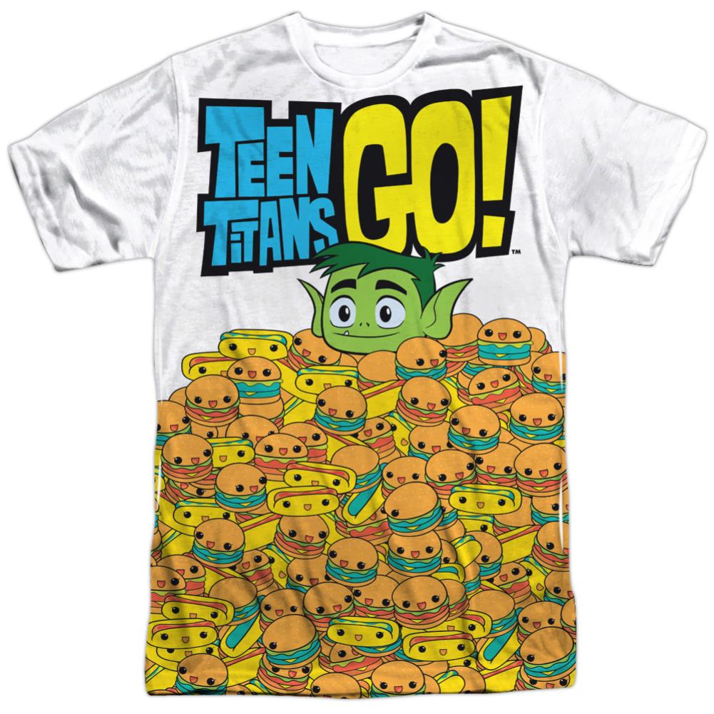 Teen Titans Go Burgers & Dogs Men's Regular Fit Polyester Short-Sleeve T-Shirt