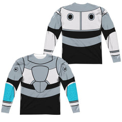Teen Titans Go Cyborg Uniform (Front/Back Print) Men's Regular Fit Polyester Long-Sleeve T-Shirt