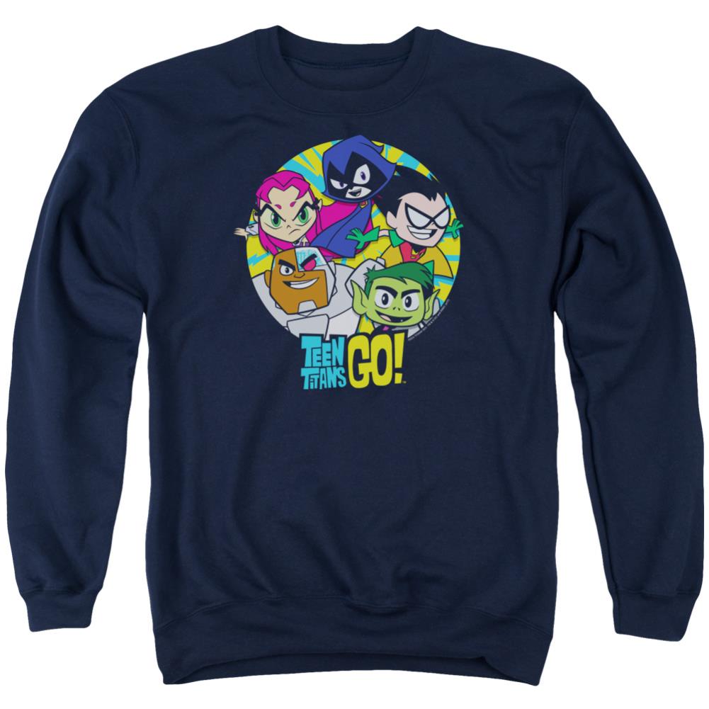 Teen Titans Go Go Go Group Men's Crewneck 50 50 Poly Long-Sleeve T-Shirt