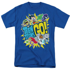 Teen Titans Go Logo And Characters Burst Men's 18/1 Cotton Short-Sleeve T-Shirt