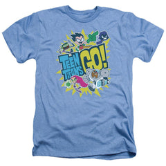 Teen Titans Go Logo And Characters Burst Men's 30/1 Heather 60 40 Poly Short-Sleeve T-Shirt