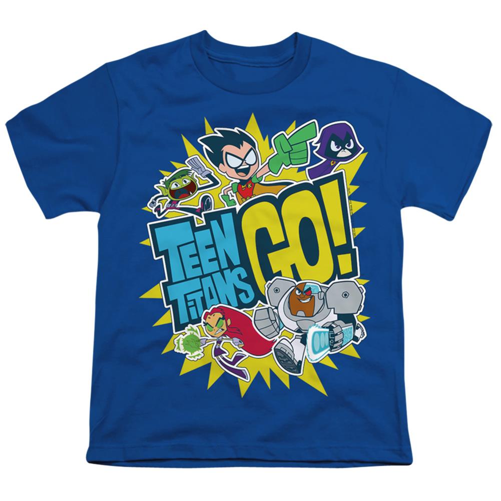 Teen Titans Go Logo And Characters Burst Youth 18/1 100% Cotton Short-Sleeve T-Shirt