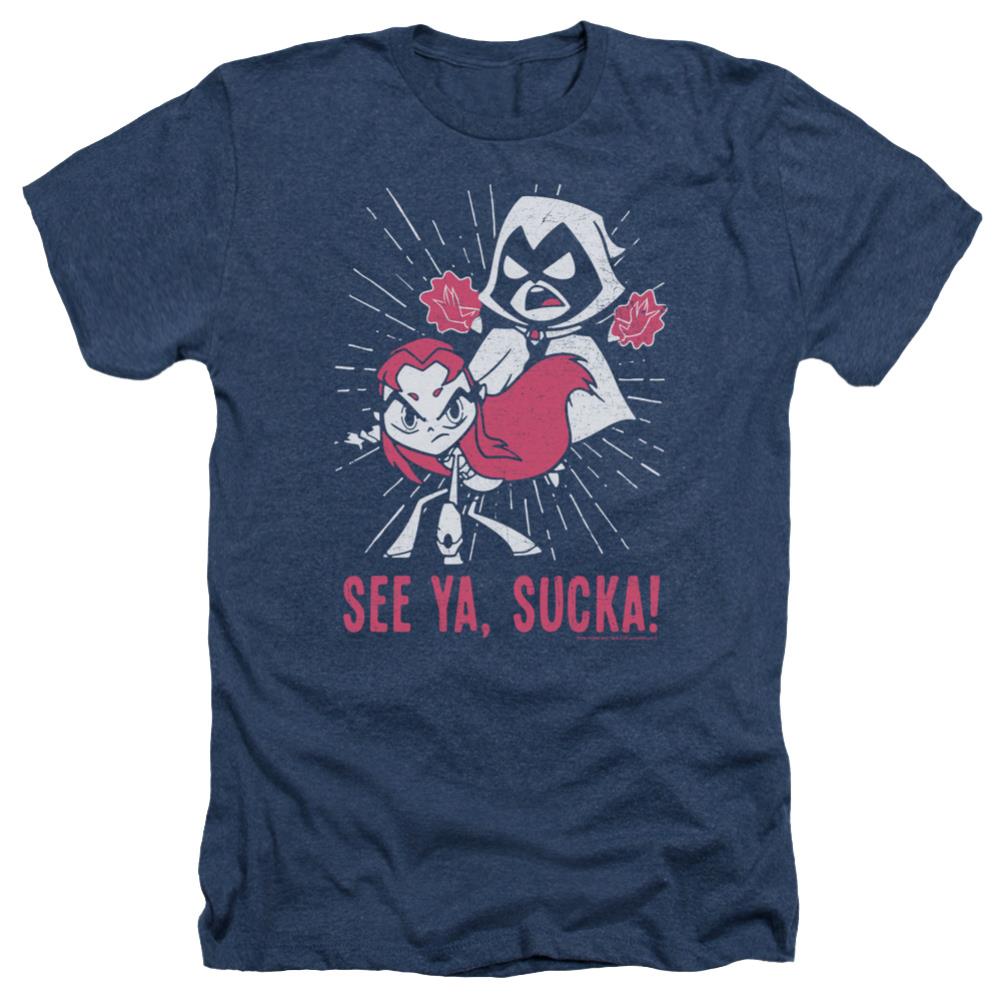 Teen Titans Go Suckas Men's 30/1 Heather 60 40 Poly Short-Sleeve T-Shirt