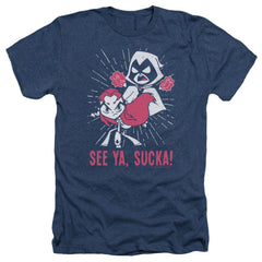 Teen Titans Go Suckas Men's 30/1 Heather 60 40 Poly Short-Sleeve T-Shirt