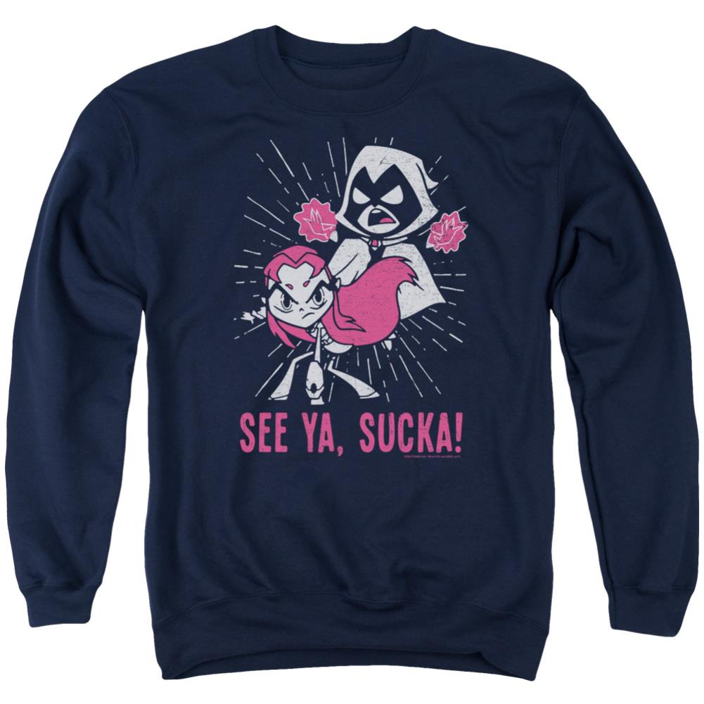 Teen Titans Go Suckas Men's Crewneck 50 50 Poly Long-Sleeve T-Shirt
