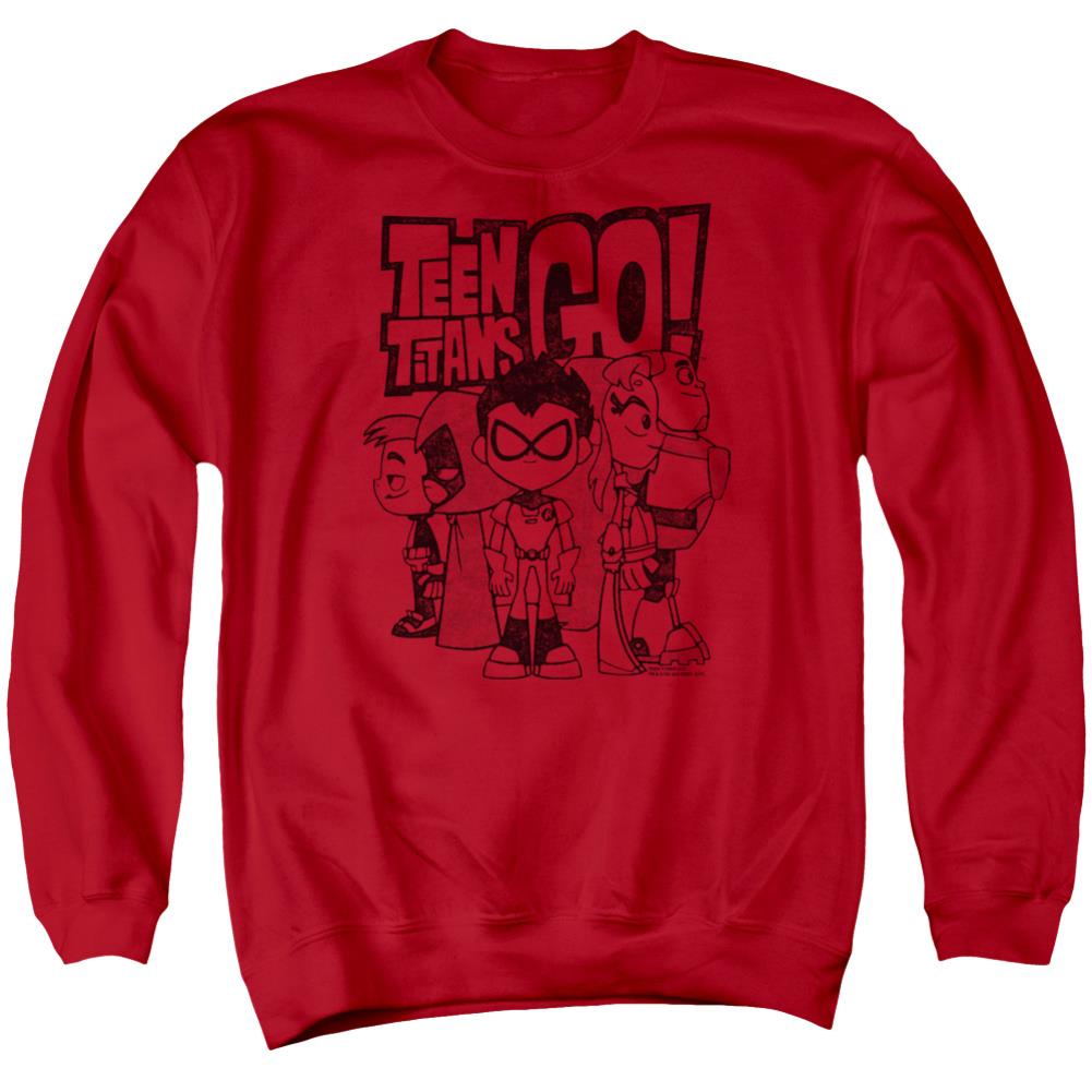 Teen Titans Go Team Up Men's Crewneck 50 50 Poly Long-Sleeve T-Shirt
