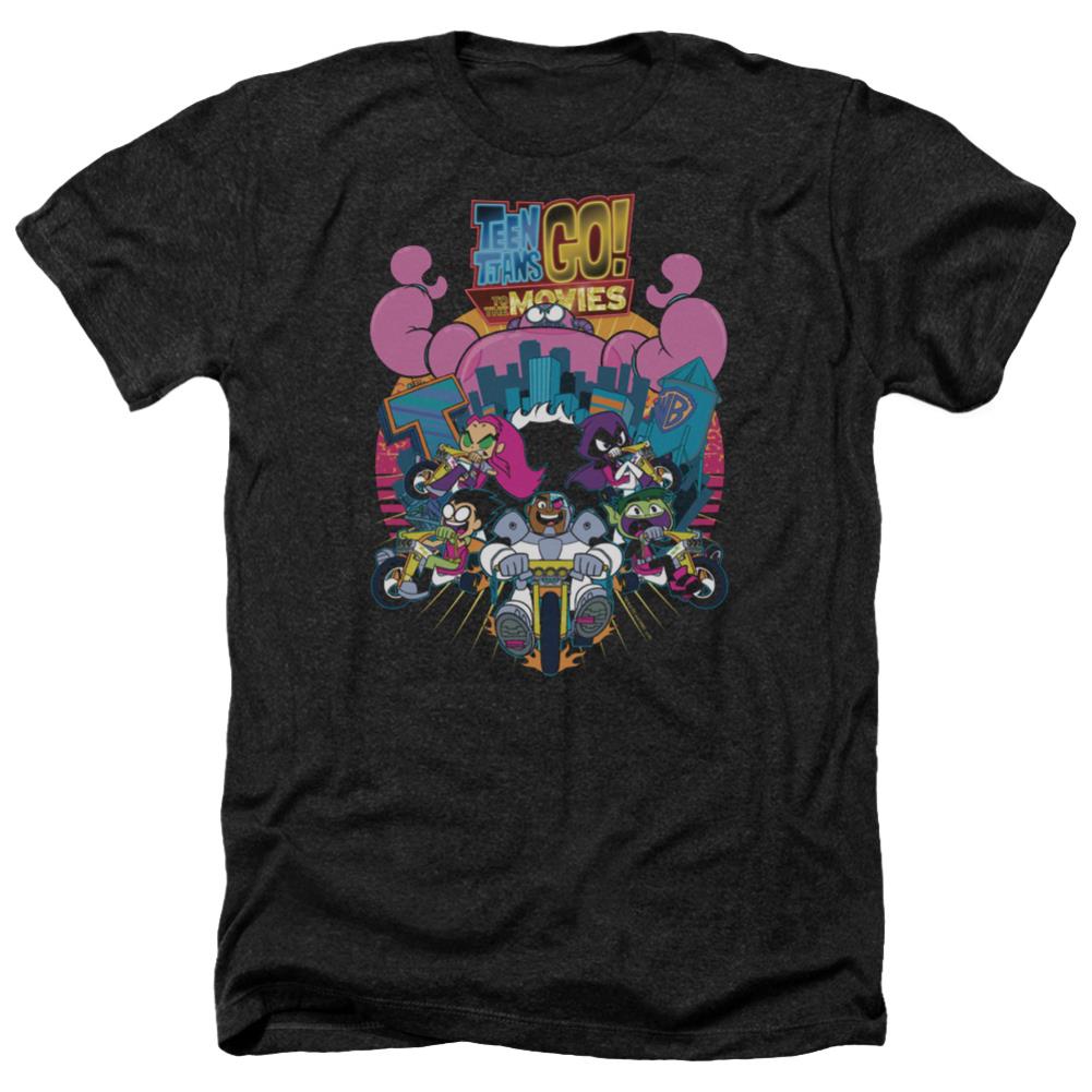 Teen Titans Go To The Movies Burst Through Men's 30/1 Heather 60 40 Poly Short-Sleeve T-Shirt