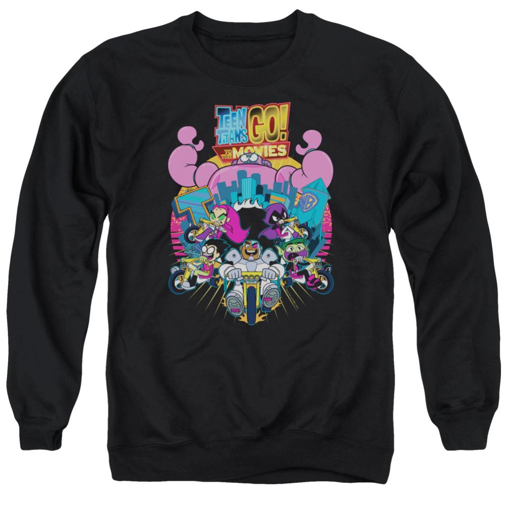 Teen Titans Go To The Movies Burst Through Men's Crewneck 50 50 Poly Long-Sleeve T-Shirt